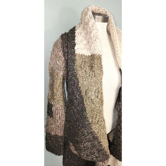 Line Beige Brown Color Block Wool Blend Cardigan Sweater Size XS - Picture 6 of 8